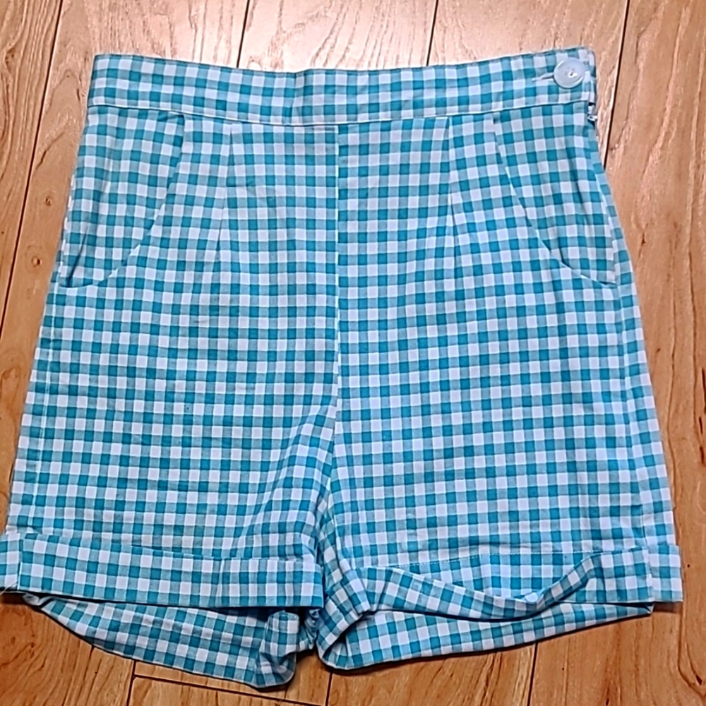Blue and white checkered shorts